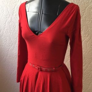 Red “Maude” long sleeve swing dress
